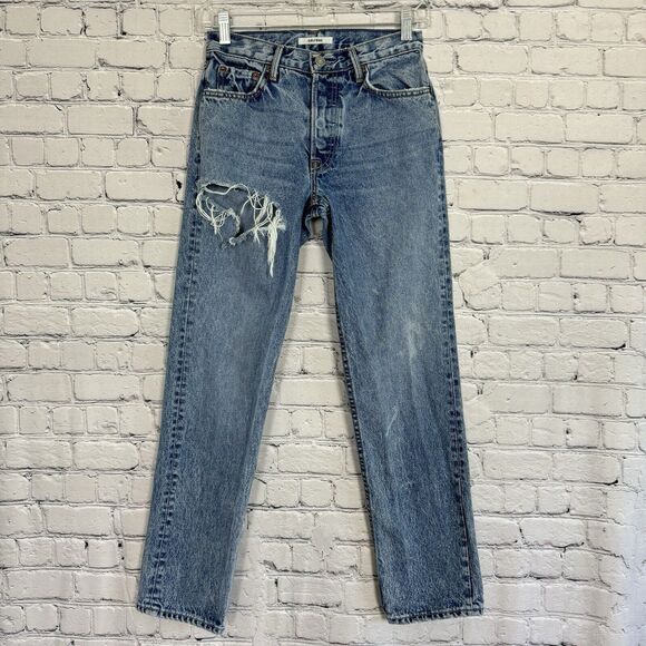 GRLFRND Womens Jeans Size 24 Helena Button Fly Blue Radio Clash Distressed USA - Picture 1 of 16